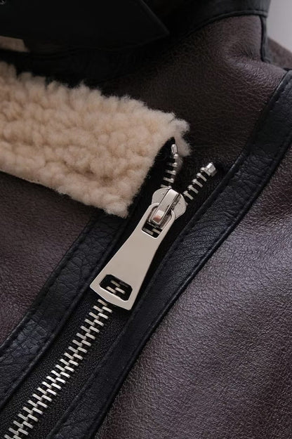 Multi-Zip Faux Shearling Longline Jacket