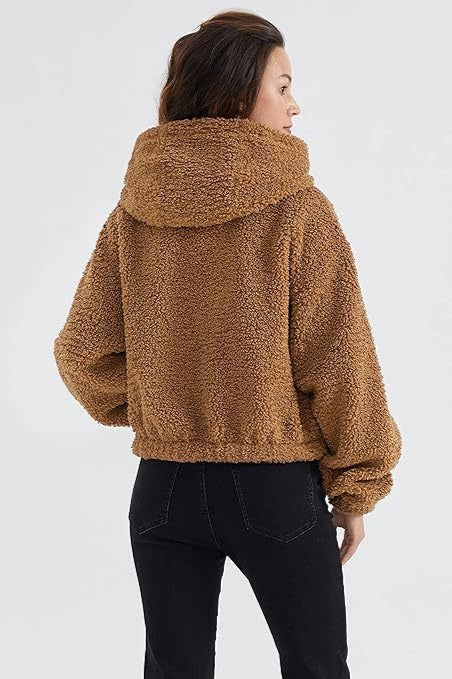 Fuzzy Hooded Zip Short Jacket