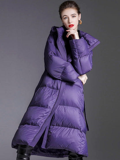 Hooded Down Coat Purple Long Puffer Winter Outerwear For Women