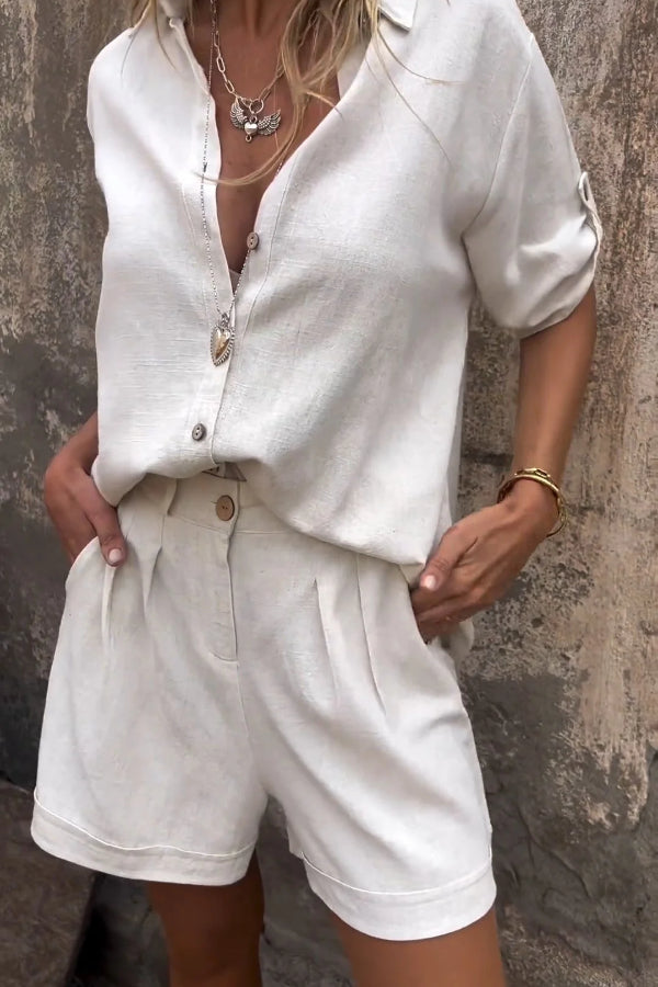 Orange Summer Cotton and Linen Short-sleeved Suit