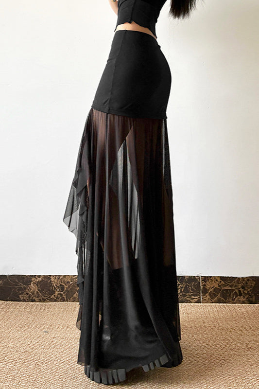 Mesh High-Waisted Sexy Midi Skirt