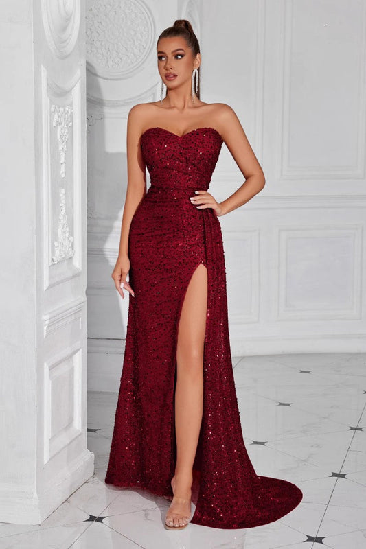 Strapless Split Maxi Party Dress