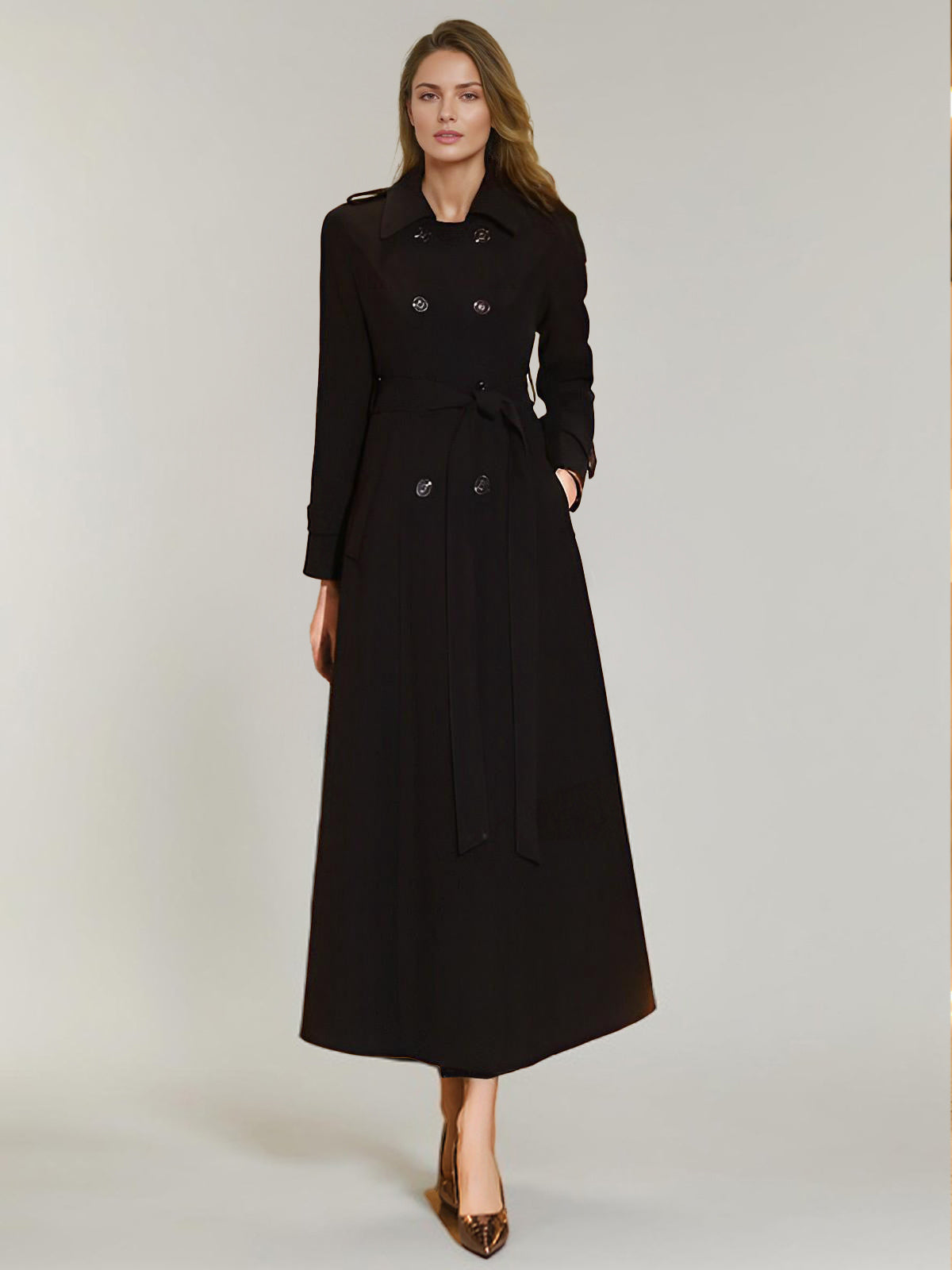 Women's Trench Coat Practical Turndown Collar Buttons Full Length Coat