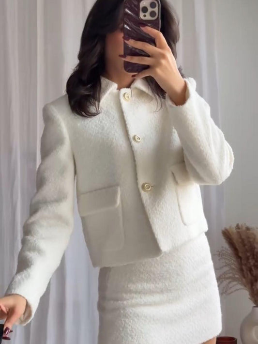 Tweed Crop Blazer & Skirt Coord Set