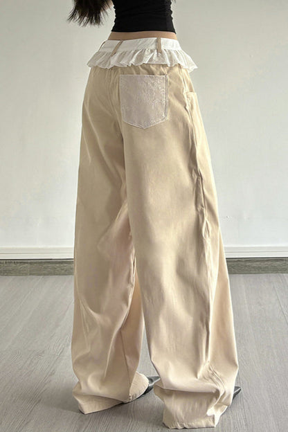 Lace-Panel Loose-Fit Cargo Pant