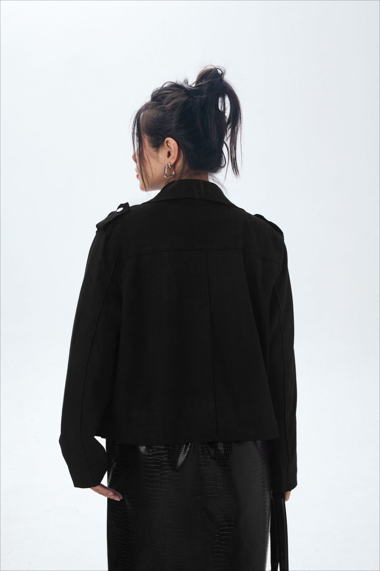 Suede Open Front Biker Jacket