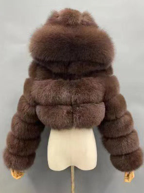 White Faux Fur Jacket With Hood Hot Girls Short Coats Winter Outerwear For Women 2026