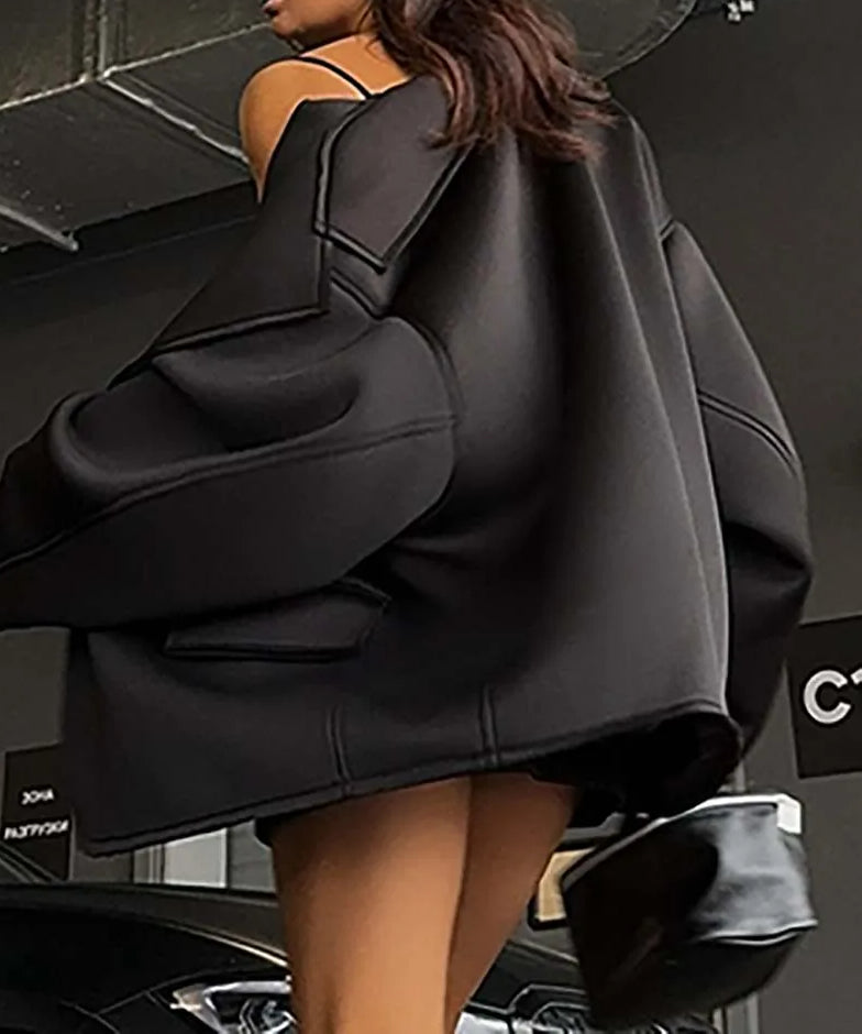 Black Knitting Loose Pockets Shorts Office Two Piece Set