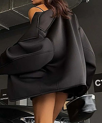 Black Knitting Loose Pockets Shorts Office Two Piece Set