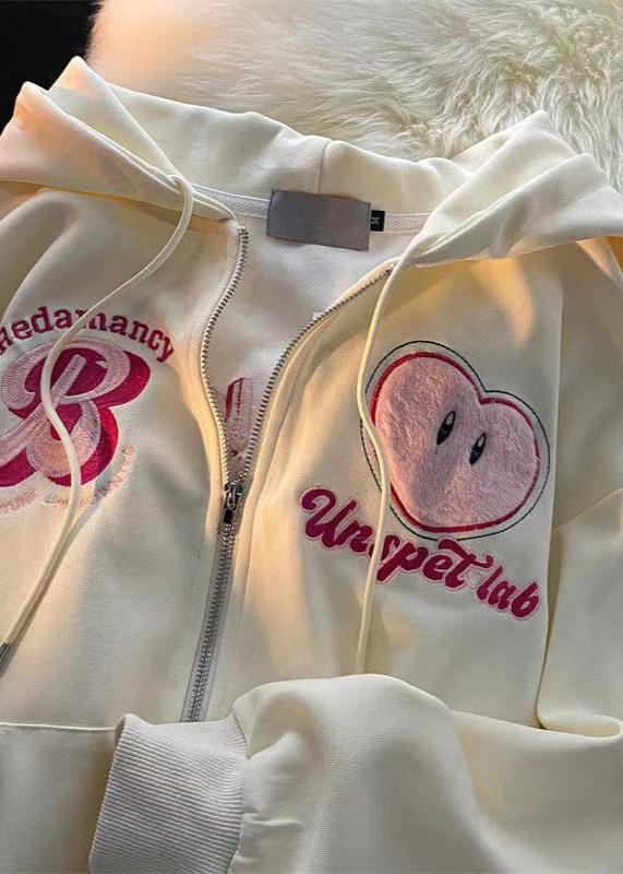 Zipper Hooded Embroidered Cardigan Jacket - Casual Spring/Autumn Style