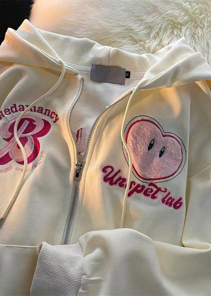 Zipper Hooded Embroidered Cardigan Jacket - Casual Spring/Autumn Style