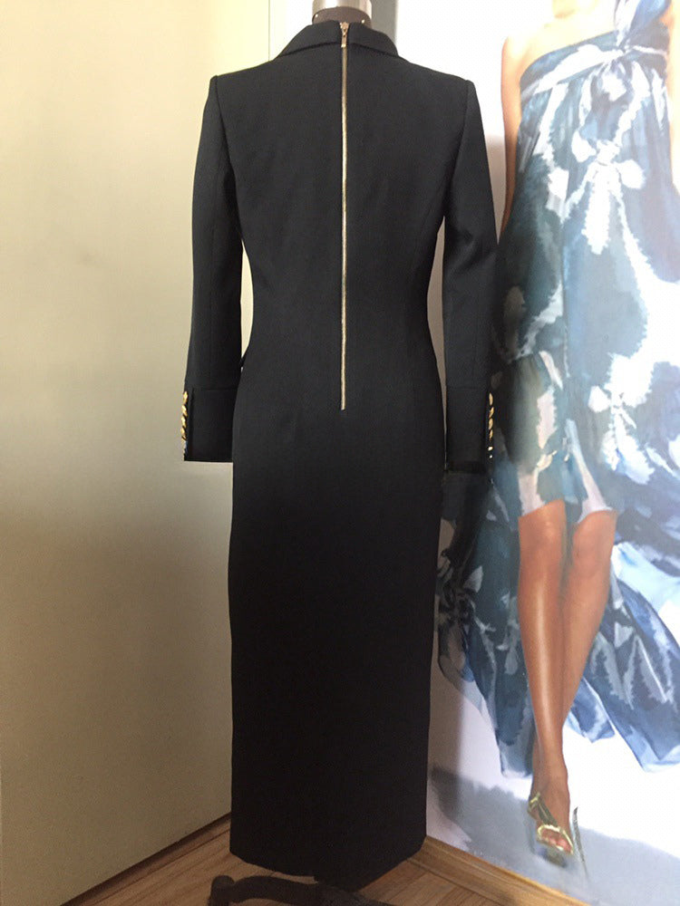 Black Blazer Dress High Slit Long Sleeves Work Office Casual Long Dresses