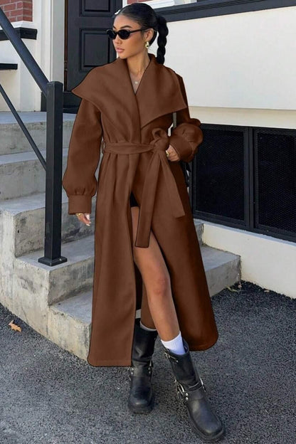 Brown Oversized Lapel Wool Coat