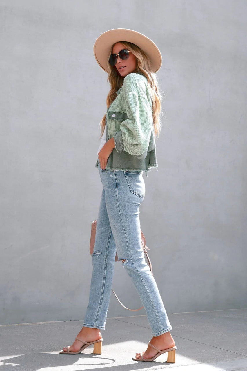 Brushed Waffle Long Sleeve Coat