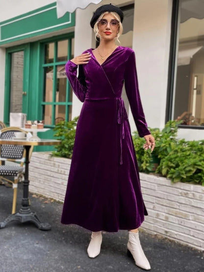 Purple Velvet Wrap Maxi Dress