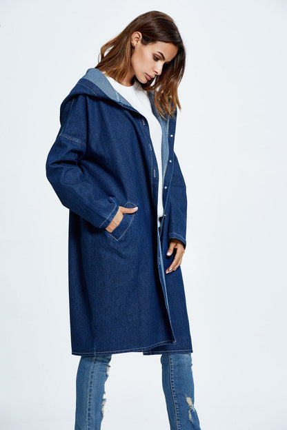 Long Hooded Denim Coat