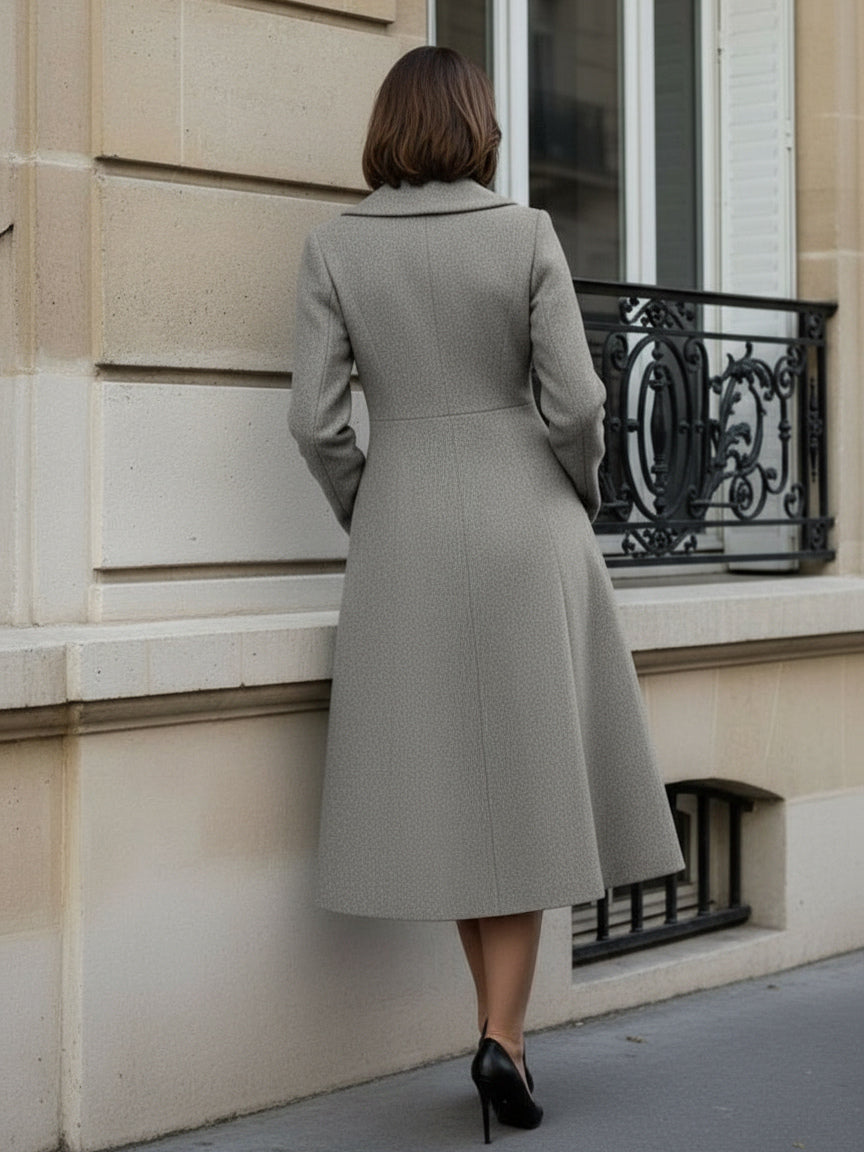 Woolen Double-Breasted A-line Midi Coat With Shawl Collar For Women 2026