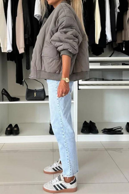 Baseball Collar Snap Down Long Sleeve Jacket