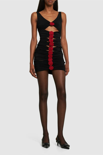 Sarah Floral Applique Cutout Mini Dress