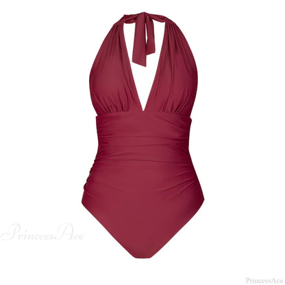 Deep V-neck Halter Backless One Piece Set