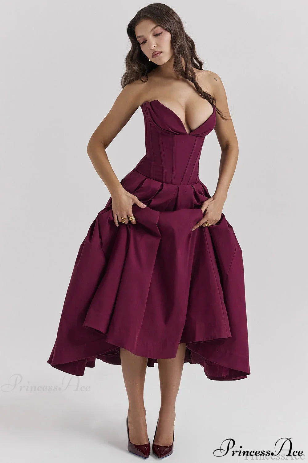 Deep V Strapless Bodycon Low-Waist Party Dress