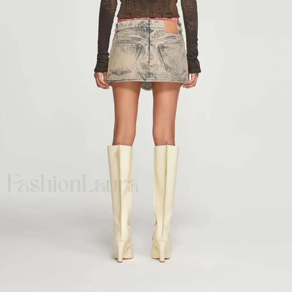 Denim Irregular Slit Vintage Skirt