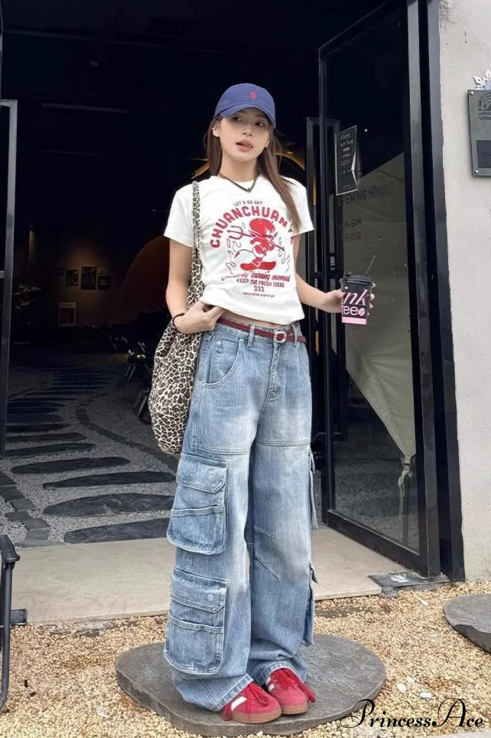 Denim Loose Multi-Pocket Wide Leg Cargo Pants