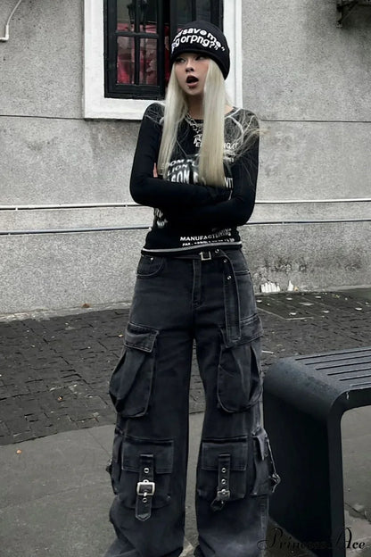 Denim Multi-Pocket Street Loose Cargo Pants
