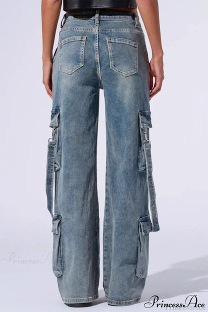 Denim Multi-Pocket Wide-Leg Cargo Pants