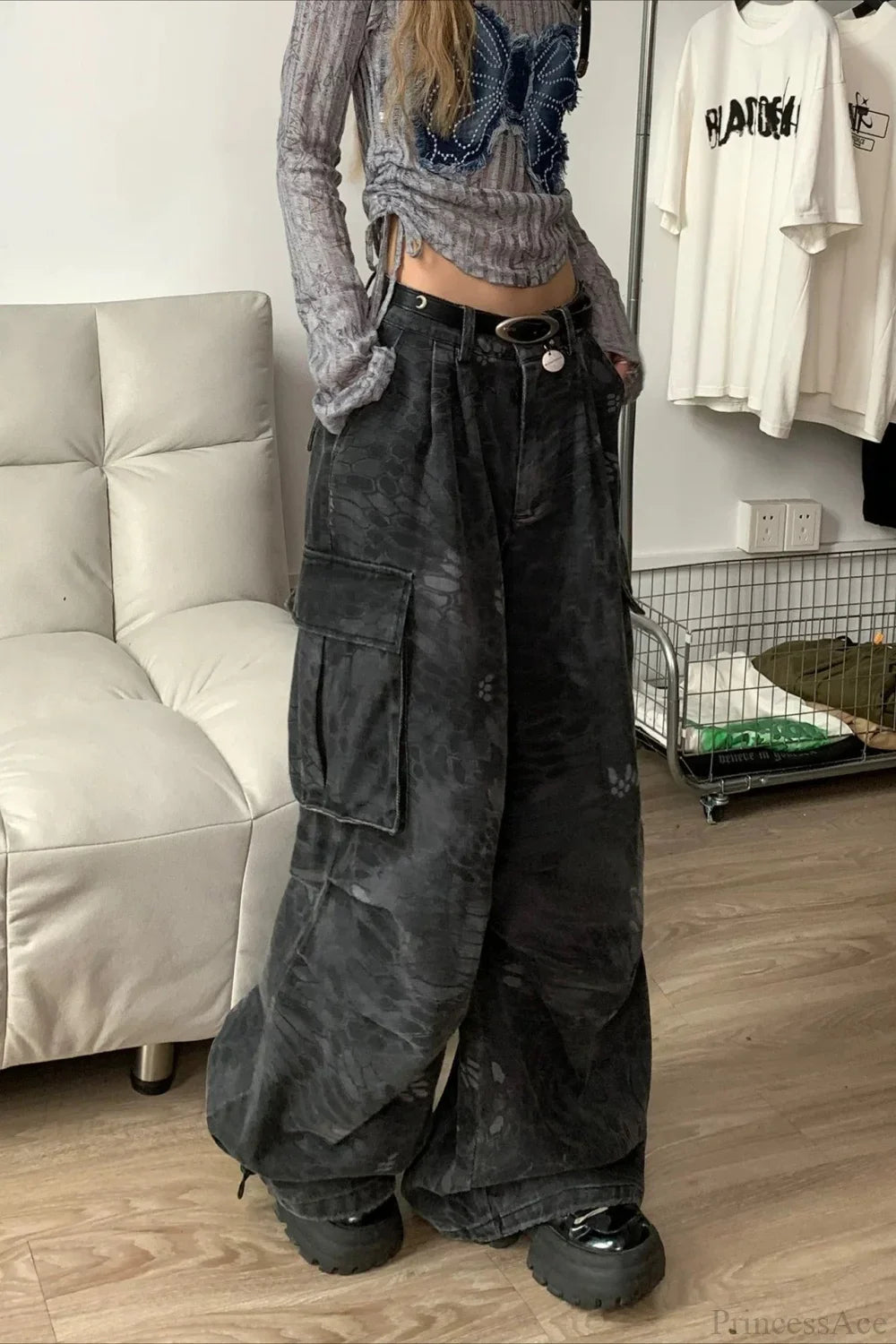 Denim Snake Camo Multi-Pocket Cargo Pants