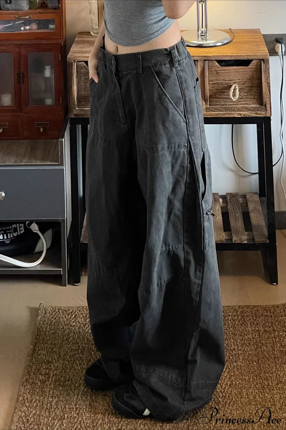 Denim Washed Distressed Loose Cargo Pants