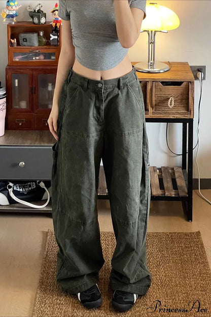 Denim Washed Distressed Loose Cargo Pants