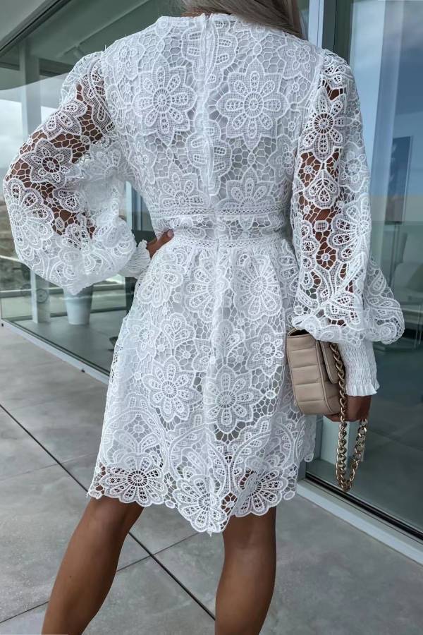 Sexy hollow water-soluble lace lace temperament commuter dress