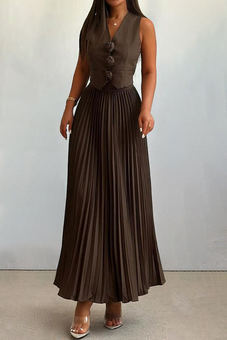 Madeline Rosette Pleated Skirt Set