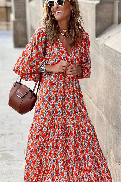 Puff Sleeve Tiered Midi Dress