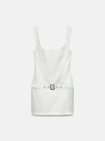 Sleeveless Short Dress With Belt