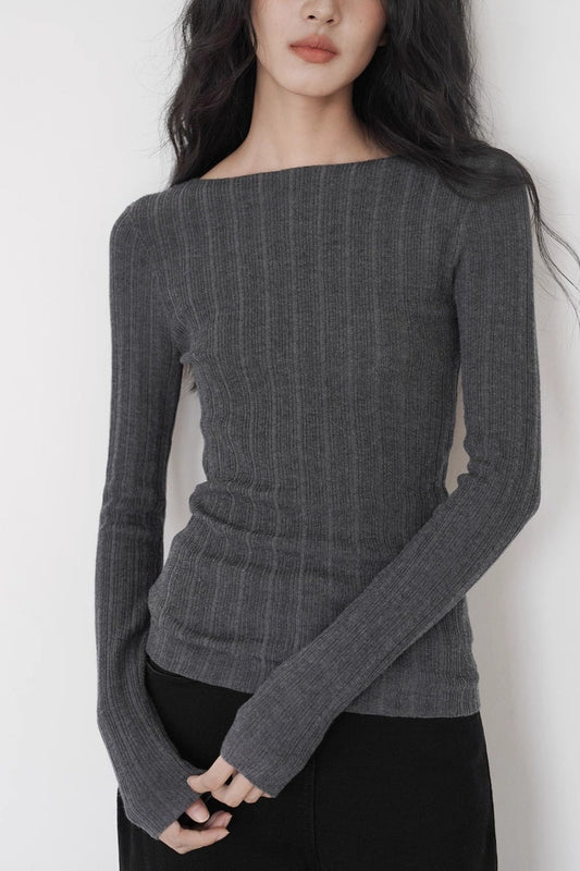 Semi-Sheer Unique Fitted Knit Top