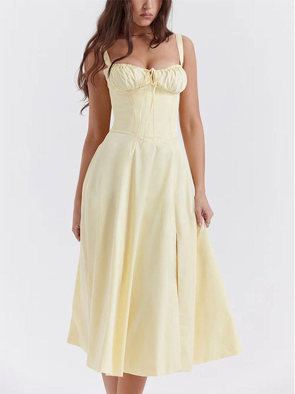 Floral Dress Midi Dress Dresses Floral Print High-slit Straps Neck Sleeveless Cottagecore Summer