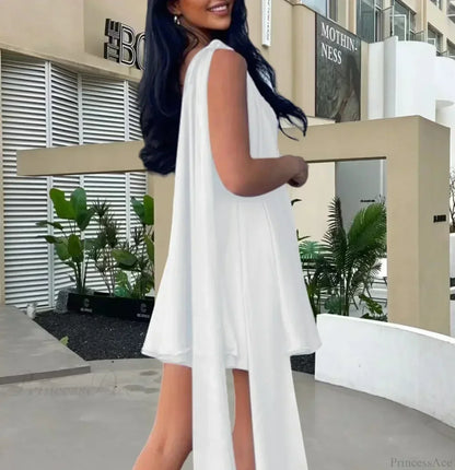 One-Shoulder Twisted Cutout Waist Flared Ruffle Hem Satin Mini Dress