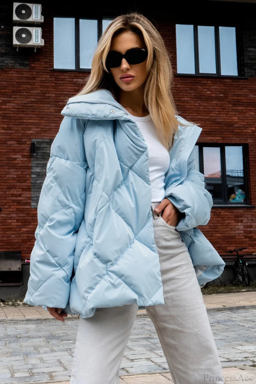 Diamond Quilted Matte Shiny Oversized Wide Lapel Coat