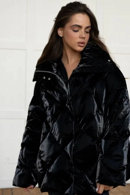 Diamond Quilted Matte Shiny Oversized Wide Lapel Coat