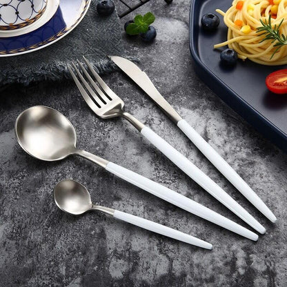 Modern White Silver Flatware Set