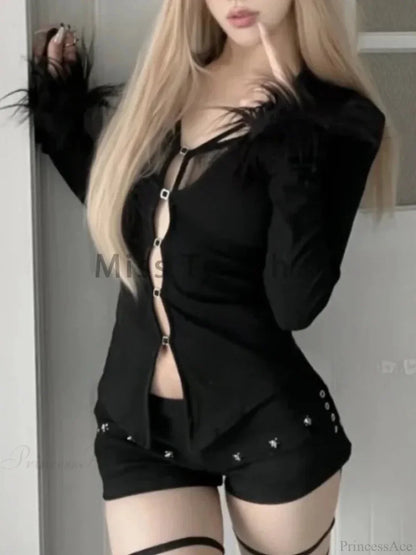 Dirty Gothic Black V-neck Lace Blouse