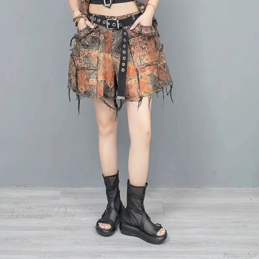 Distraught Imprinted Denim Short