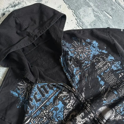 Distress Medieval Vintage Zip Hoodie