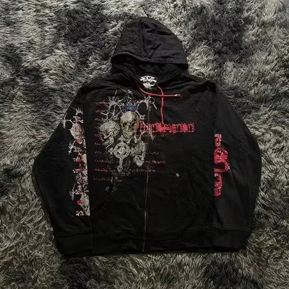 Distress Vintage Gothic Skull Hoodie