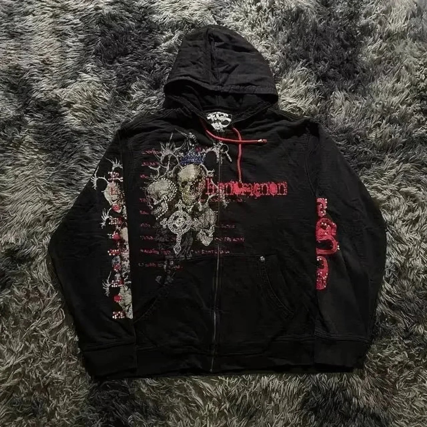 Distress Y2K Gothic Skull Hoodie