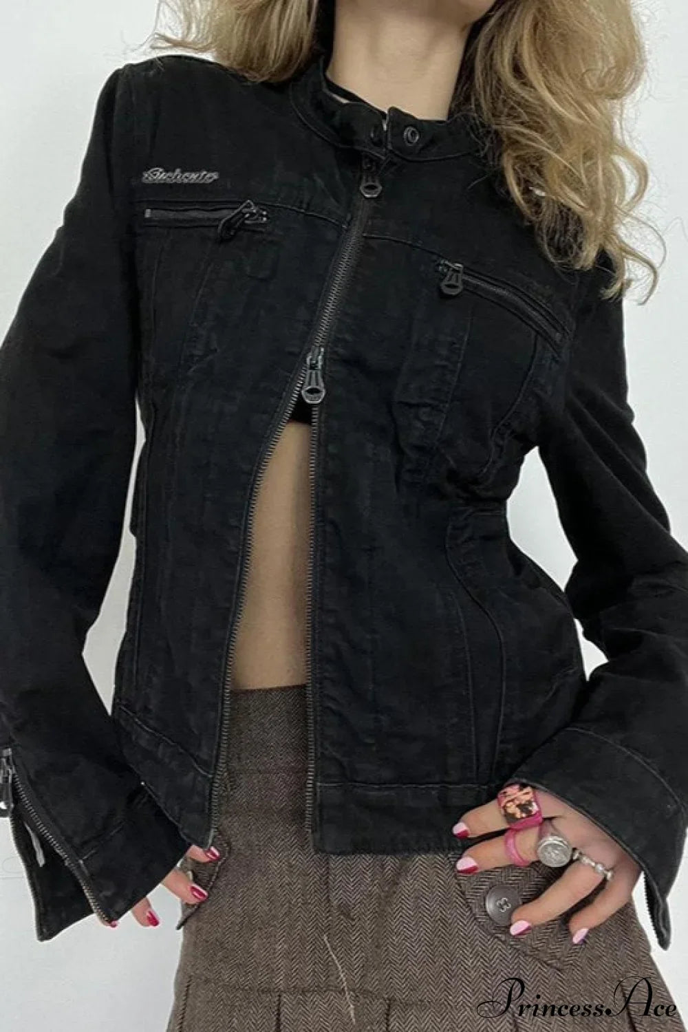 Distressed Black Denim Retro Casual Long-Sleeve Jacket