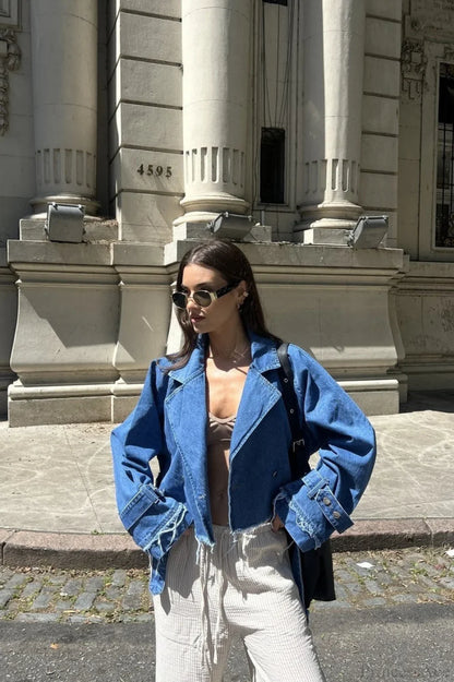 Distressed Lapel Denim Chic Jacket