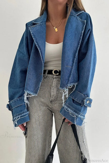 Distressed Lapel Denim Chic Jacket